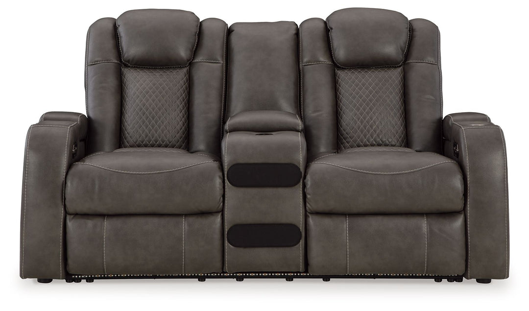 Fyne-Dyme - Power Reclining Loveseat with Console/Adj Hdrst - Shadow