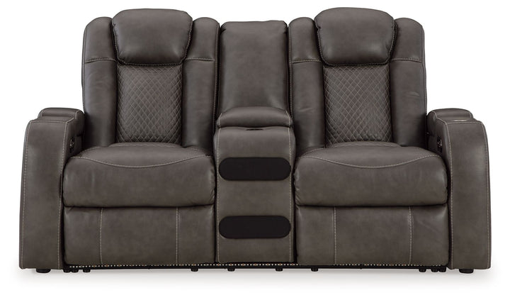 Fyne-Dyme - Power Reclining Loveseat with Console/Adj Hdrst - Shadow