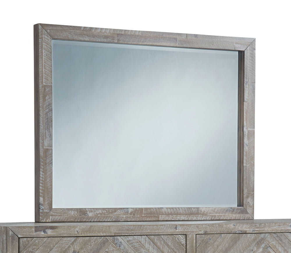 Modus Furniture 5Qs383 Herringbone Solid Wood Beveled Glass Mirror In Rustic Latte