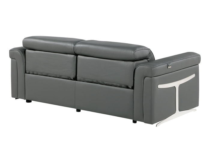 DivanItalia 1126 Power Reclining Sofa in Top Grain Italian Leather with 2 Power Recliners &amp; Power Headrests - Dark Gray