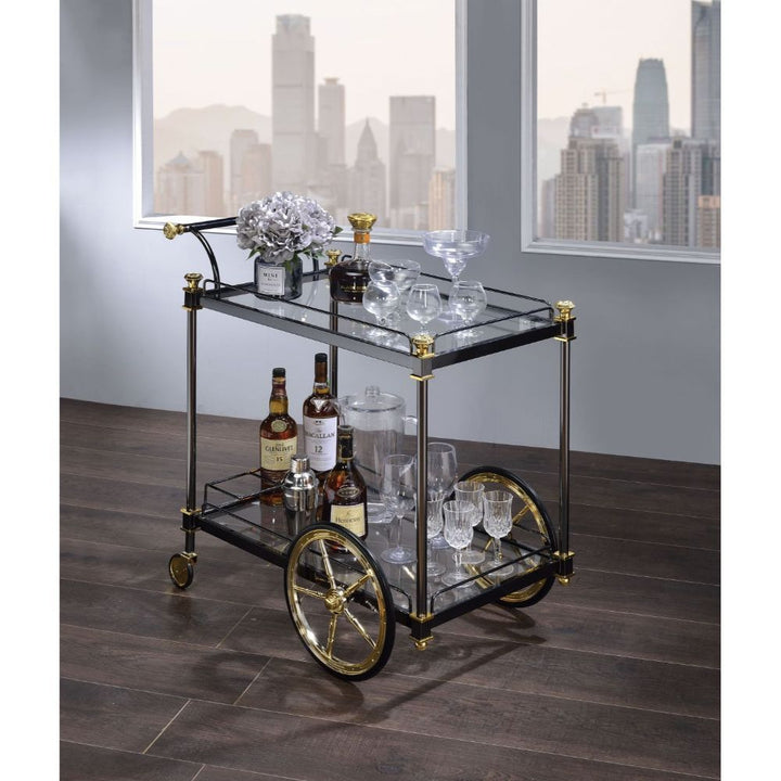Cyrus - Serving Cart - Clear Glass & Black/Gold