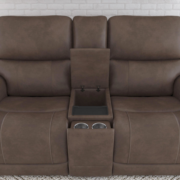 Carter Fabric Power Reclining Loveseat with Console &amp; Power Headrests &amp; Lumbar in Cappuccino