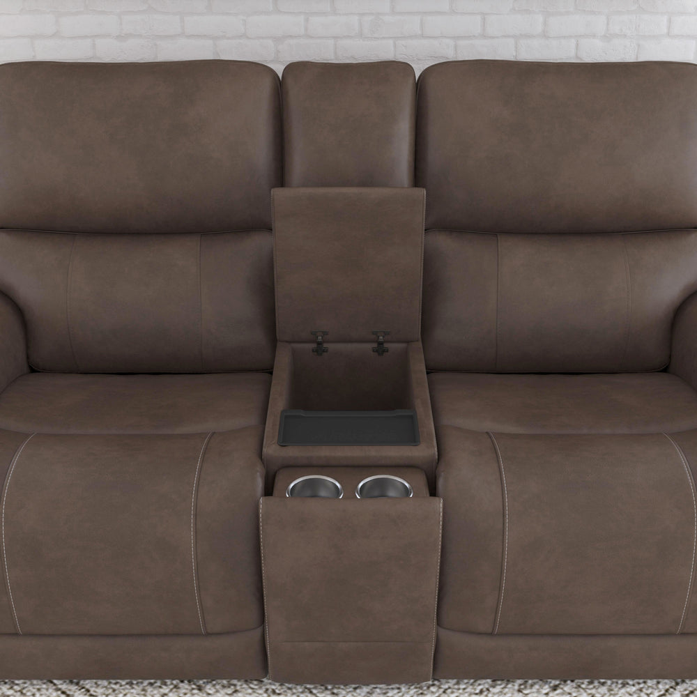 Carter Fabric Power Reclining Loveseat with Console & Power Headrests & Lumbar in Cappuccino