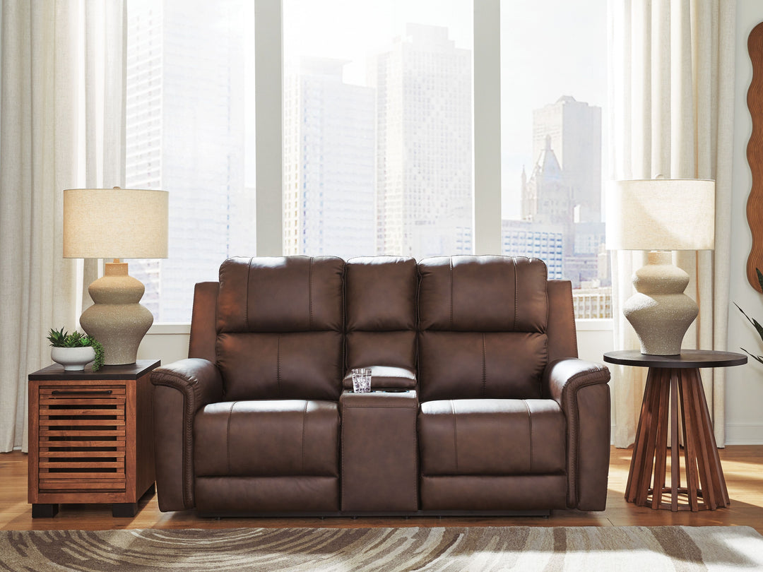 Bleckley - Power Reclining Loveseat With Console / Adjustable Headrest - Espresso by Ashley Furniture product image