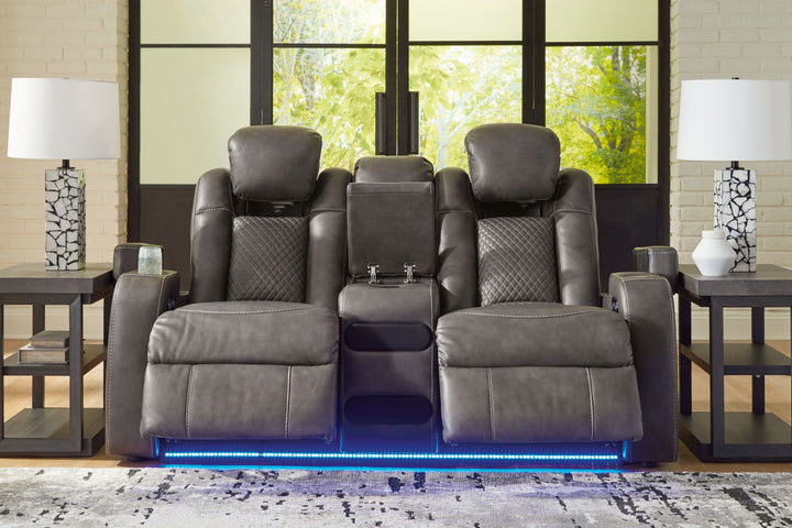 Fyne-Dyme - Power Reclining Loveseat with Console/Adj Hdrst - Shadow