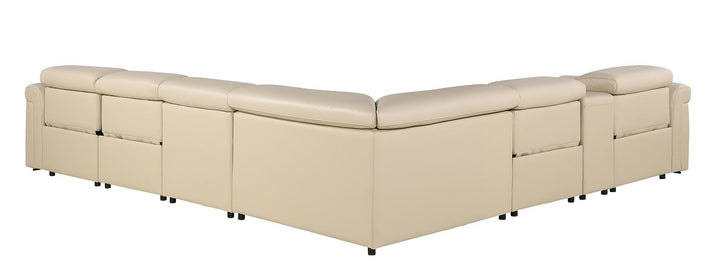 DivanItalia 1126 7-Piece L-Shaped Sectional Sofa in Top Grain Italian Leather with 4 Power Recliners &amp; Power Headrests - Beige
