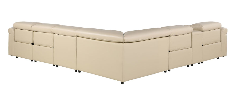 DivanItalia 1126 7-Piece L-Shaped Sectional Sofa in Top Grain Italian Leather with 4 Power Recliners & Power Headrests - Beige