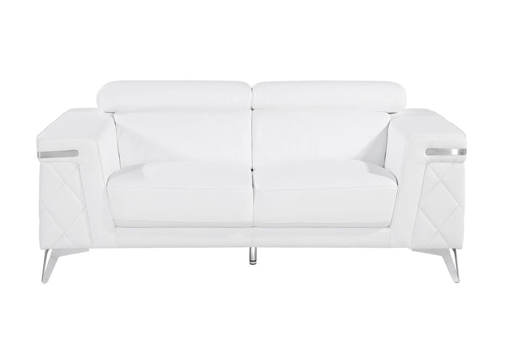 DivanItalia 1140 Loveseat with Adjustable Headrest in Top-Grain Italian Leather - White