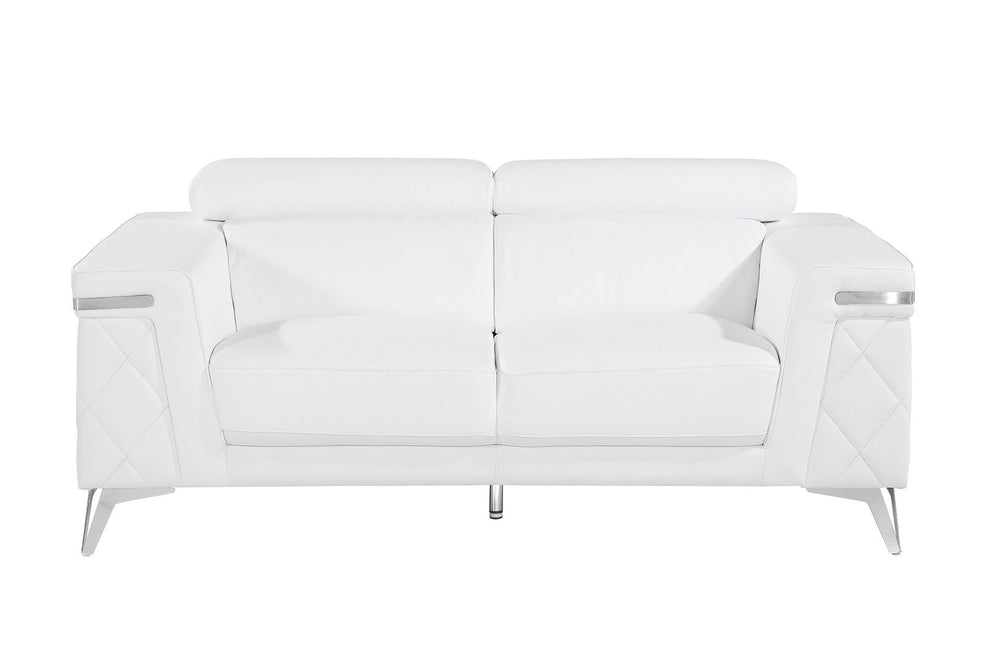 DivanItalia 1140 Loveseat with Adjustable Headrest in Top-Grain Italian Leather - White