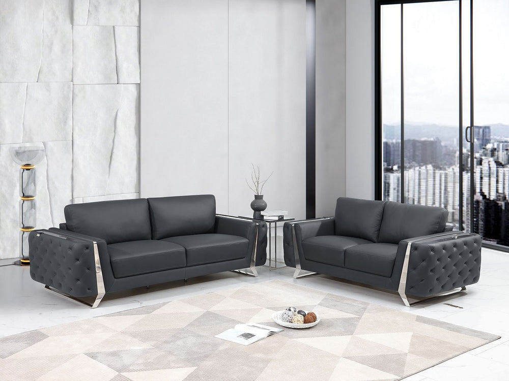 DivanItalia 1050 2-Piece Sofa Set in Top-Grain Italian Leather - Dark Gray