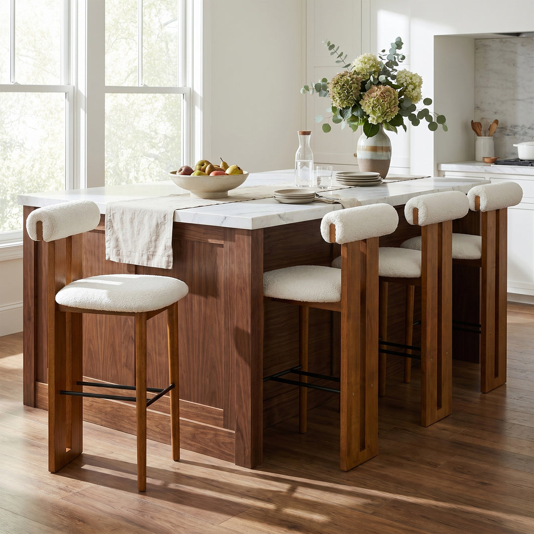 Renee Rolled-Back Bar Stool – Walnut &amp; White (Set of 4)