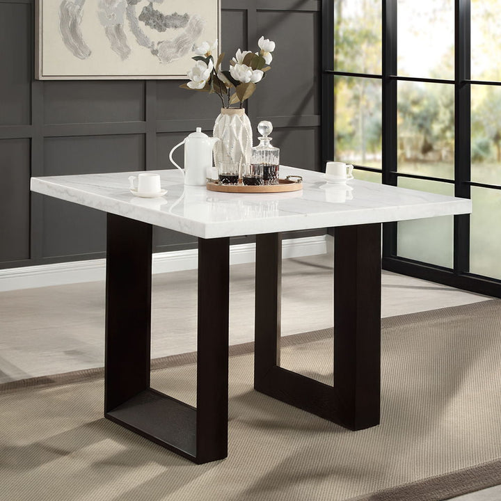 Edwyn - Counter Height Table - White Natural Marble Top & Espresso
