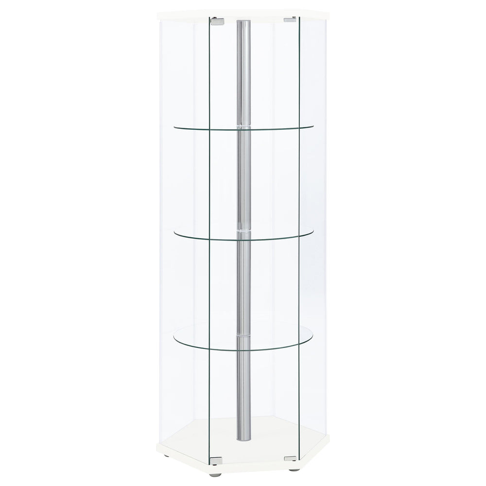 Coaster Furniture 950001 Zahavah 4-shelf Hexagonal Clear Glass Curio Cabinet White