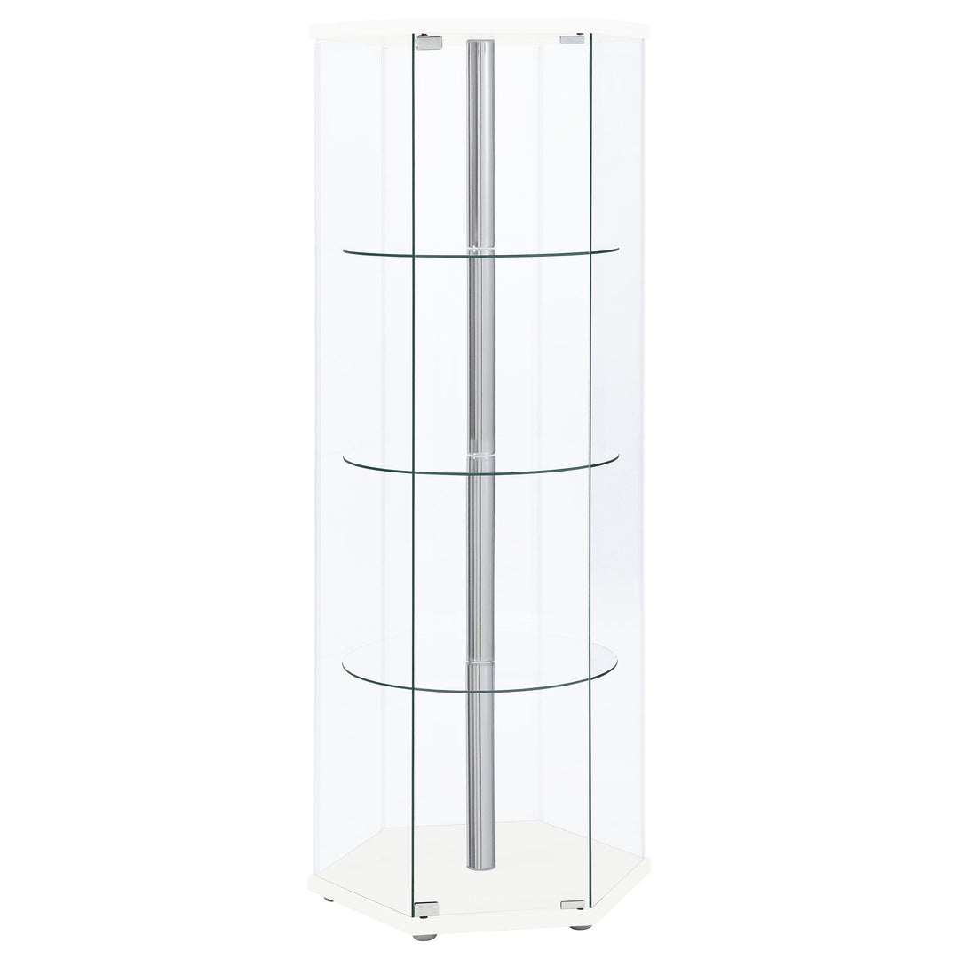 Coaster Furniture 950001 Zahavah 4-shelf Hexagonal Clear Glass Curio Cabinet White