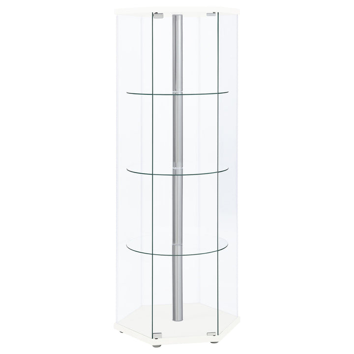 Coaster Furniture 950001 Zahavah 4-shelf Hexagonal Clear Glass Curio Cabinet White