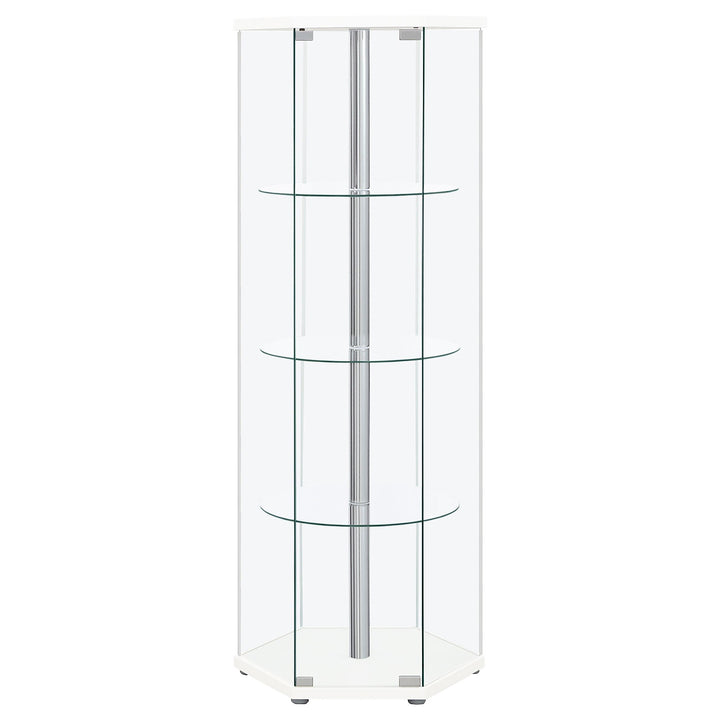 Coaster Furniture 950001 Zahavah 4-shelf Hexagonal Clear Glass Curio Cabinet White