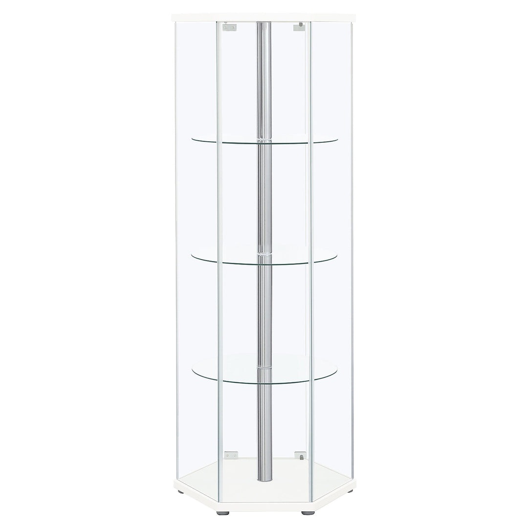 Coaster Furniture 950001 Zahavah 4-shelf Hexagonal Clear Glass Curio Cabinet White