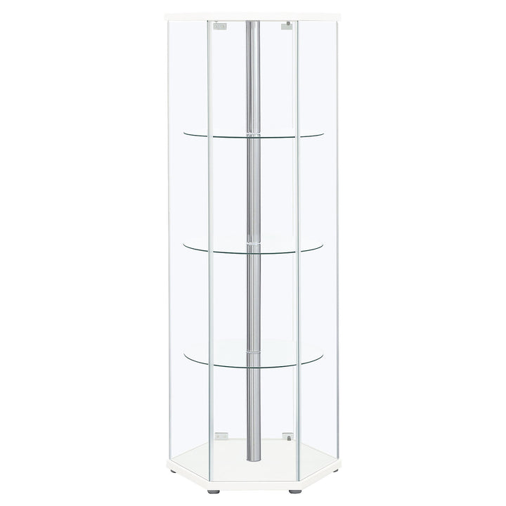 Coaster Furniture 950001 Zahavah 4-shelf Hexagonal Clear Glass Curio Cabinet White