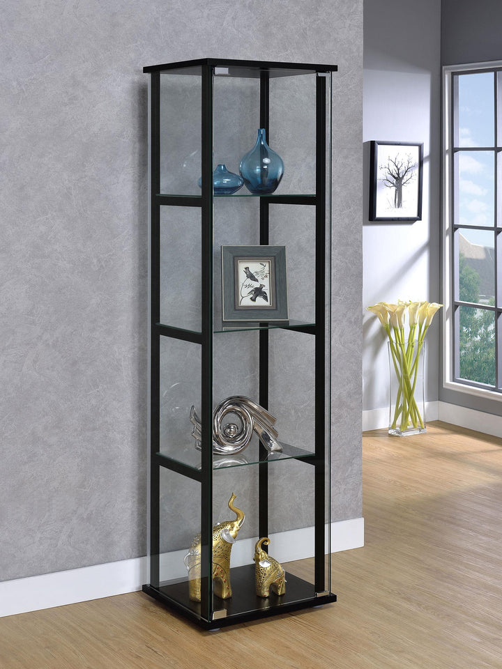 Coaster Furniture 950171 Cyclamen 4-shelf Clear Glass Curio Display Cabinet Black
