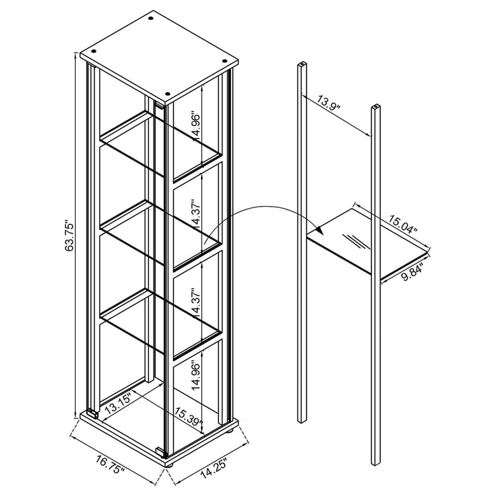 Coaster Furniture 950171 Cyclamen 4-shelf Clear Glass Curio Display Cabinet Black