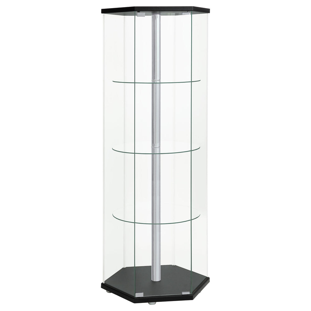 Coaster Furniture 950276 Zahavah 4-shelf Hexagonal Clear Glass Curio Cabinet Black