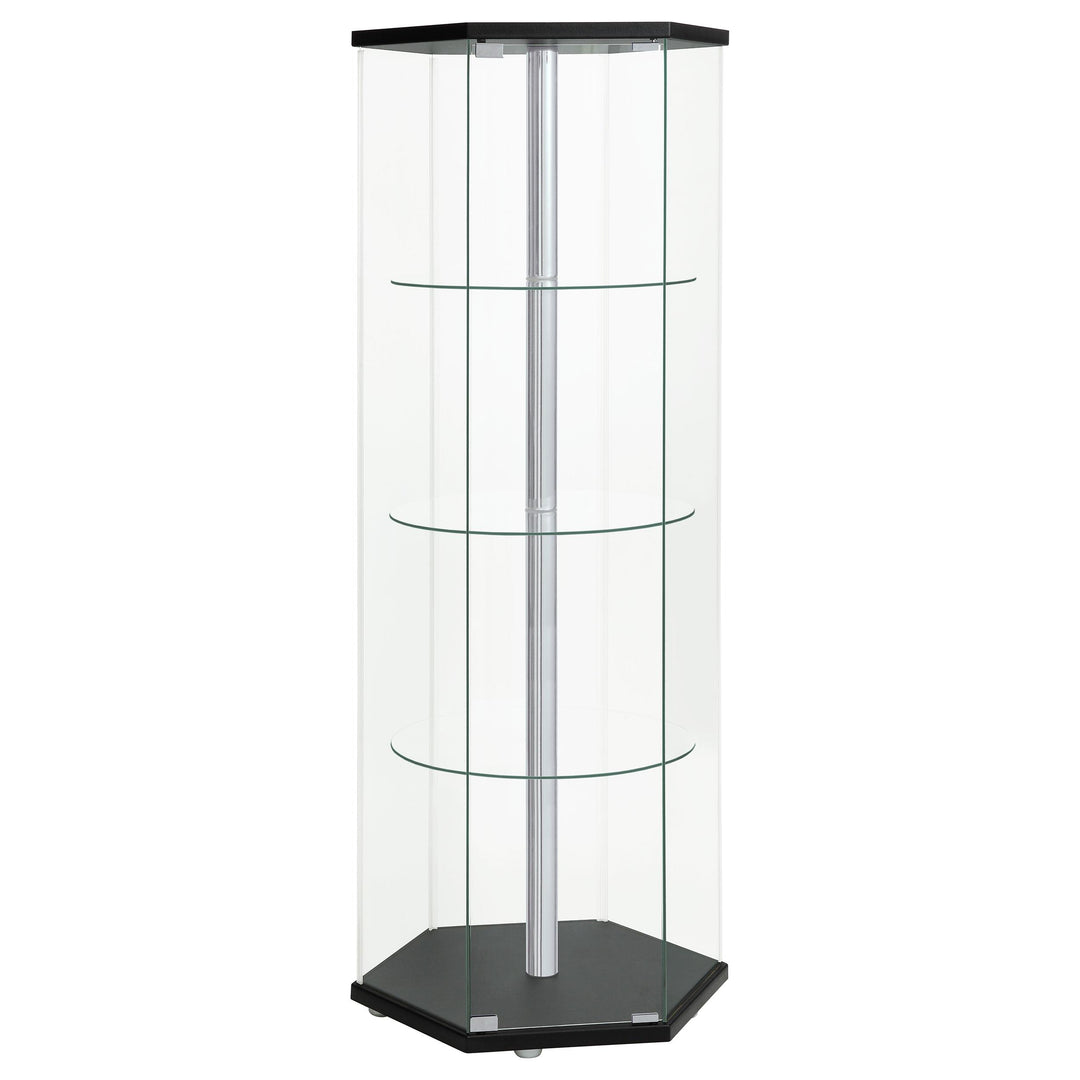 Coaster Furniture 950276 Zahavah 4-shelf Hexagonal Clear Glass Curio Cabinet Black