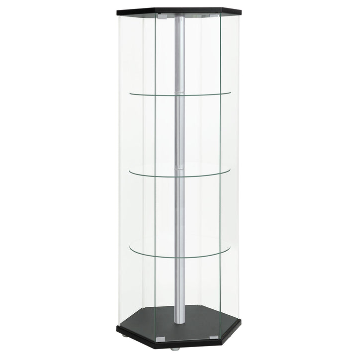 Coaster Furniture 950276 Zahavah 4-shelf Hexagonal Clear Glass Curio Cabinet Black