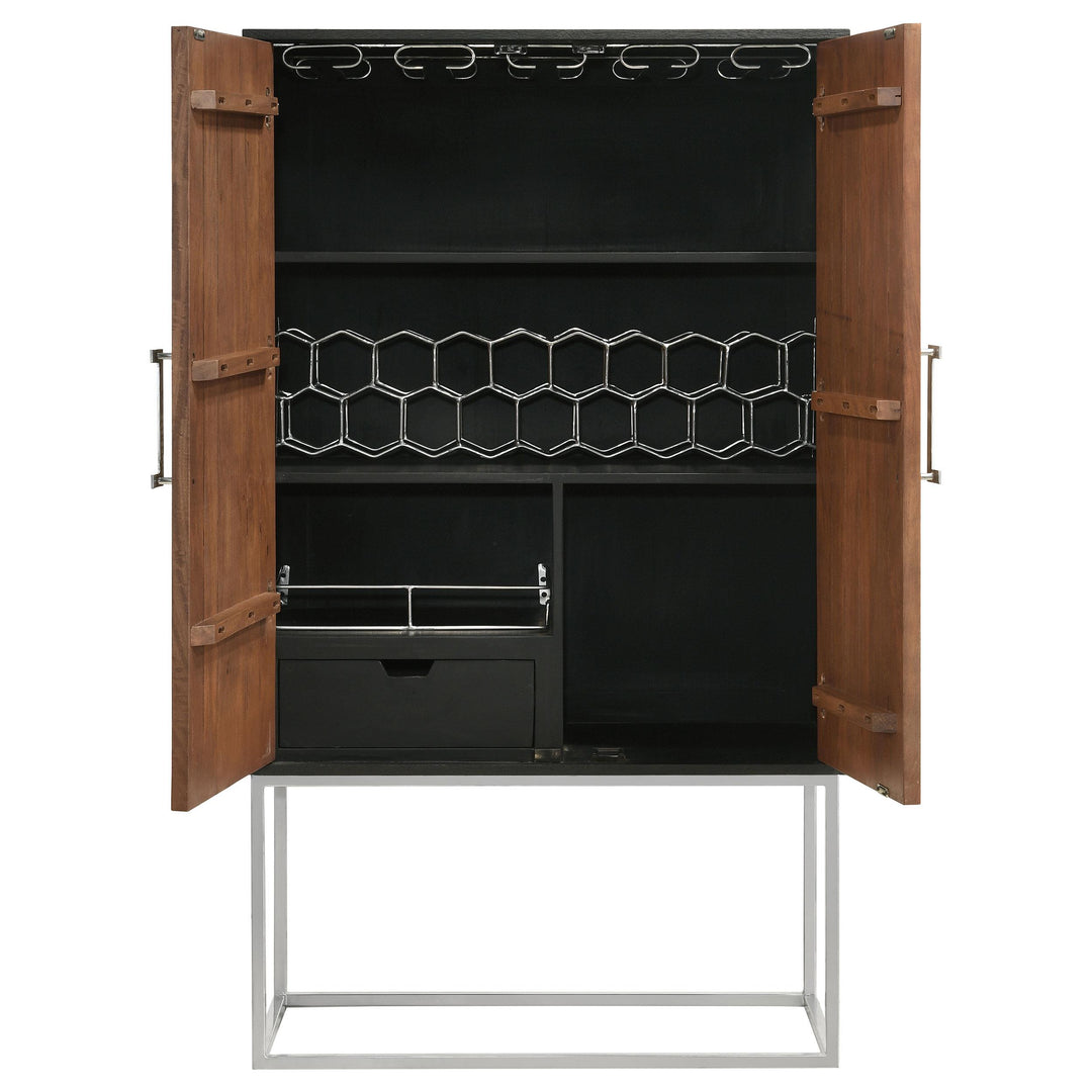 Coaster Furniture 950318 Borman 2-door Home Bar Cabinet Wine Storage Walnut and Black