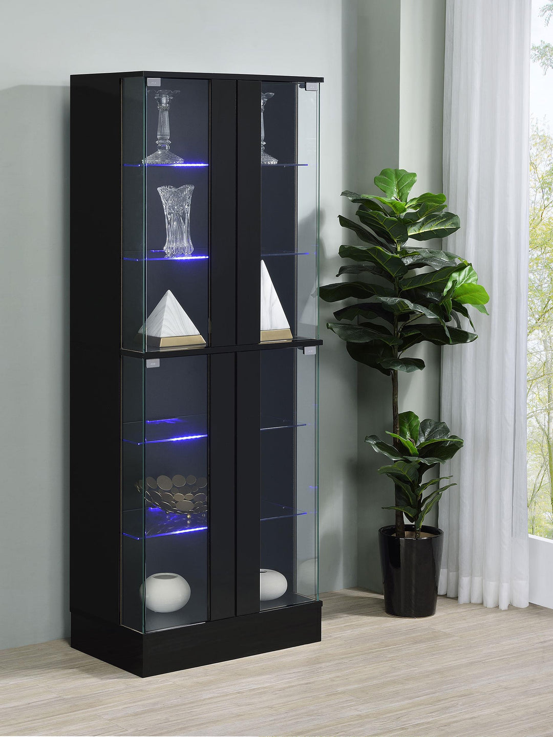 Coaster Furniture 950398 Cabra 4-door LED Curio Display Cabinet Black High Gloss