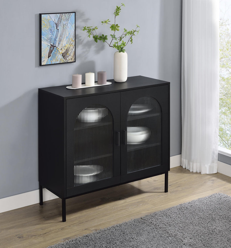Coaster Furniture 950420 Jess 2-door Arched Fluted Glass Accent Cabinet Black