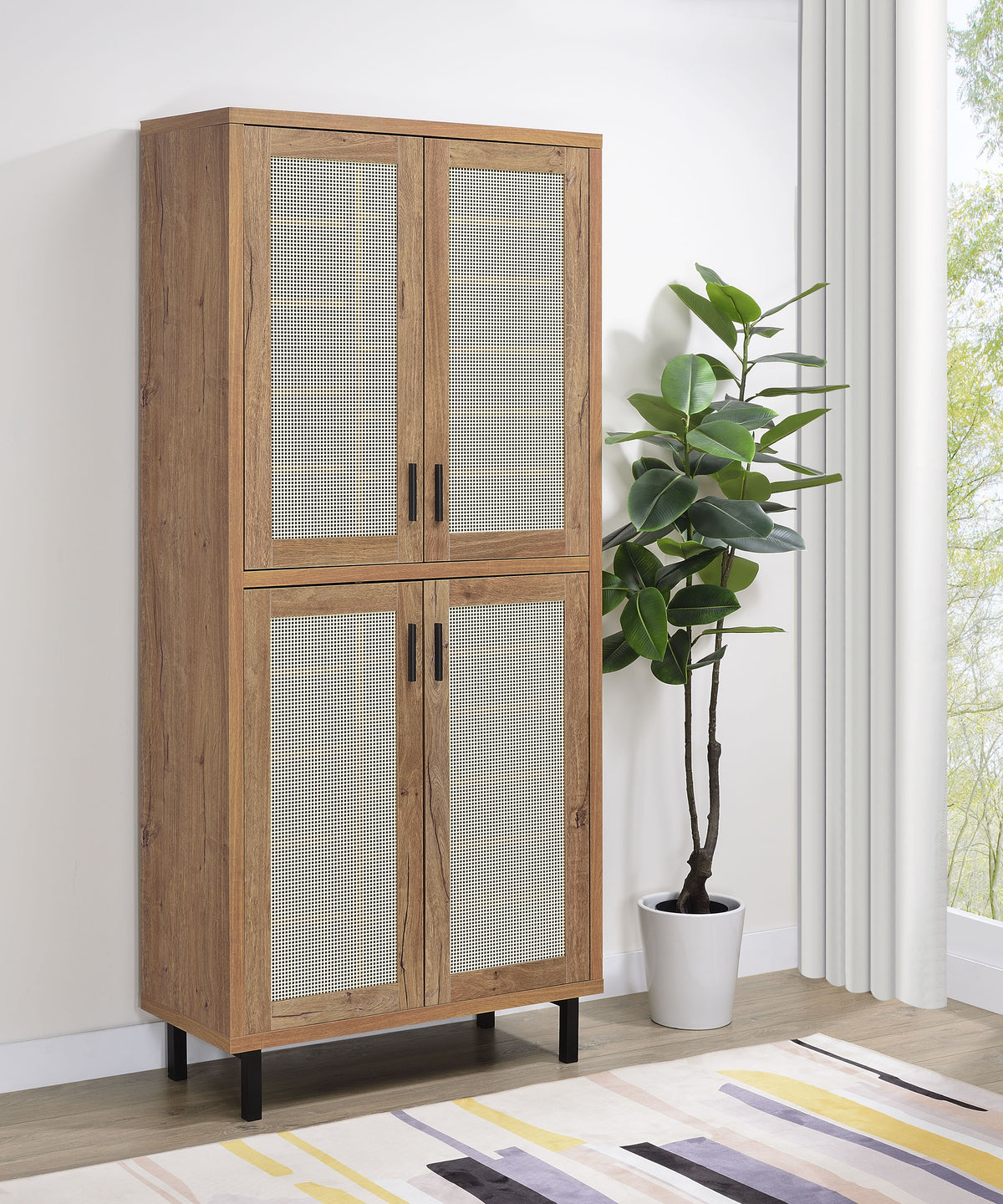Teller - 4-Door Tall Shoe Storage Cabinet - Natural Oak