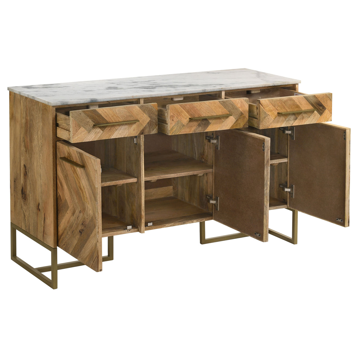 Keaton - 3-Door Marble Top Herringbone Accent Cabinet - Natural