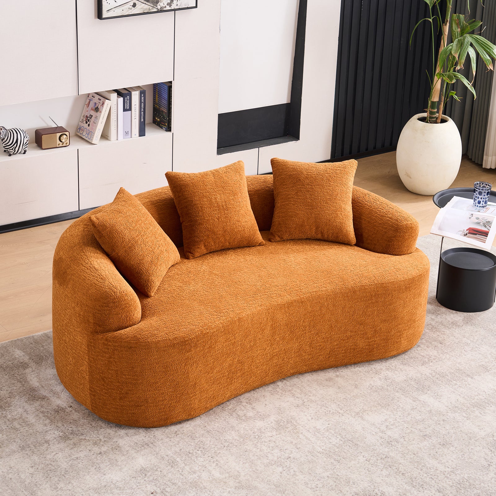 curved-loveseat-orange-full-compression-sponge-sofa