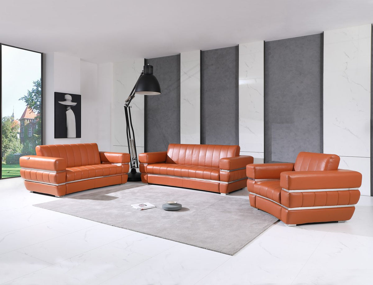 DivanItalia 904 3-Piece Sofa Set in Top-Grain Italian Leather - Camel