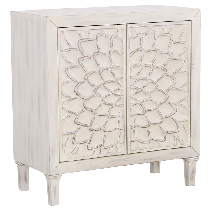 Coaster Furniture 953347 Clarkia Accent Cabinet with Floral Carved Door White