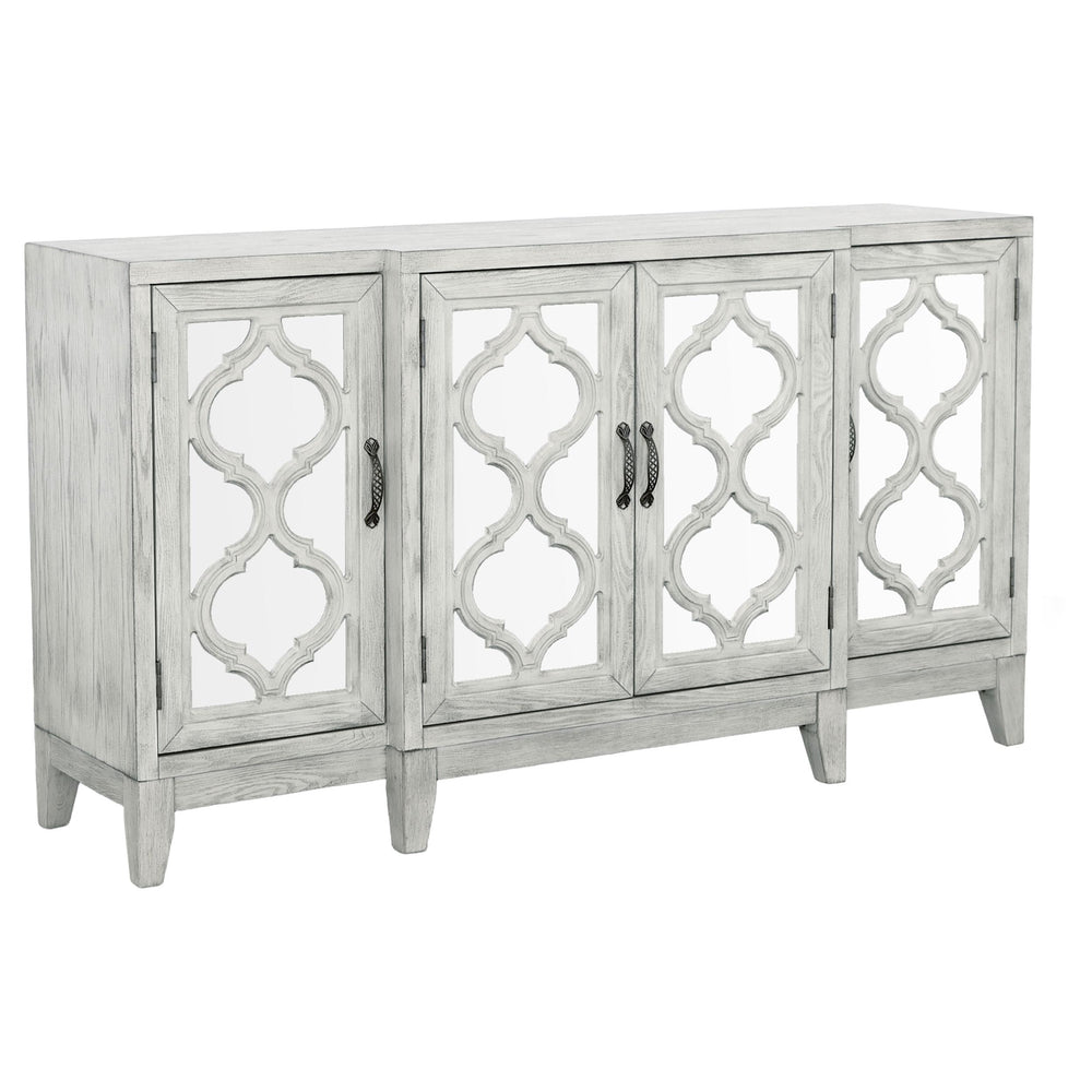 Coaster Furniture 953376 Mckellen 4-door Wood Trellis Accent Cabinet Distressed White