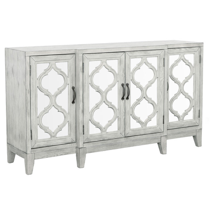 Coaster Furniture 953376 Mckellen 4-door Wood Trellis Accent Cabinet Distressed White