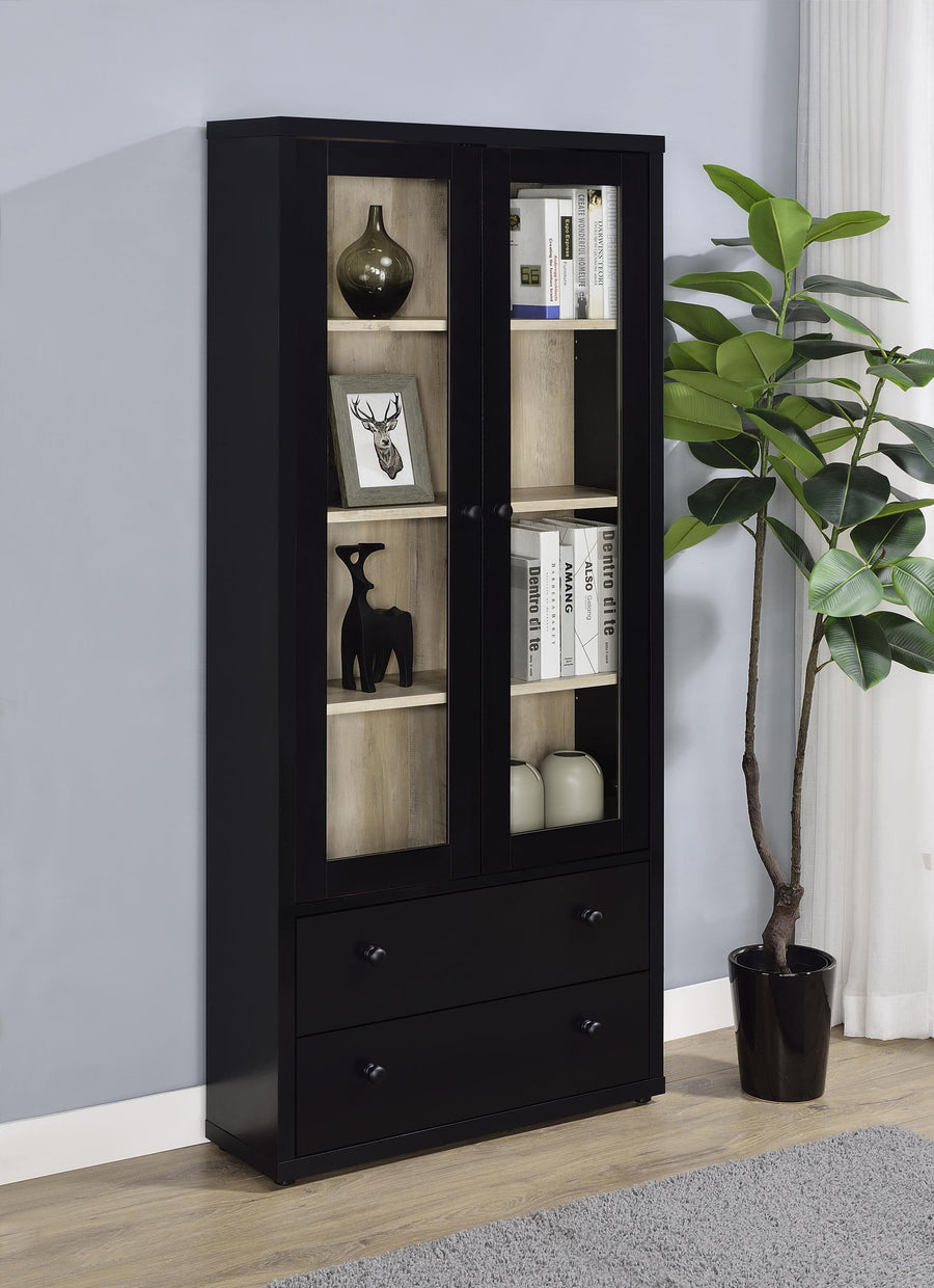 Coaster Furniture 953478 Hawthorne 4-shelf Glass Door Cabinet with Drawers Black
