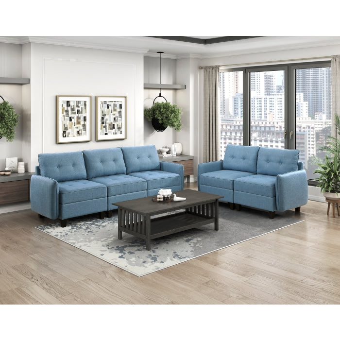 Garren 86" Blue Sofa with Reversible Back Cushions and Storage