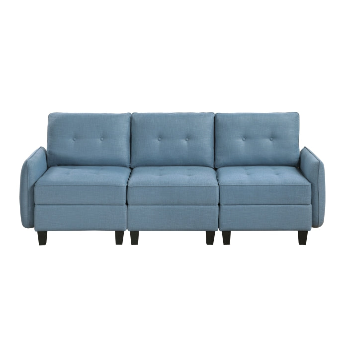 Garren 86" Blue Sofa with Reversible Back Cushions and Storage