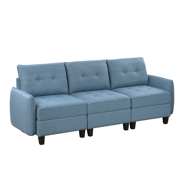 Garren 86" Blue Sofa with Reversible Back Cushions and Storage