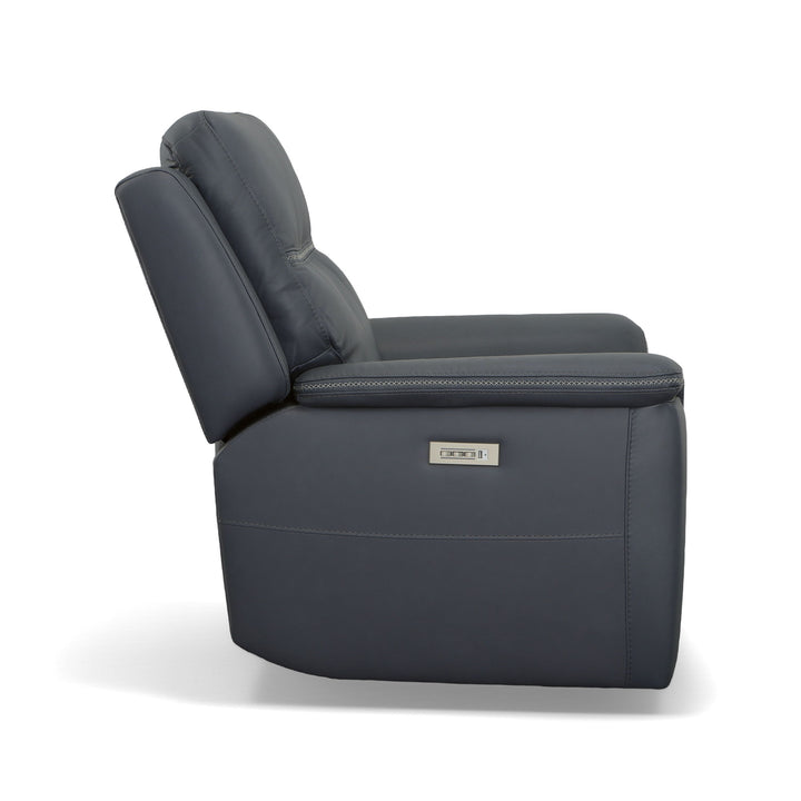 Sawyer Leather Power Recliner with Power Headrest &amp; Lumbar in Marine