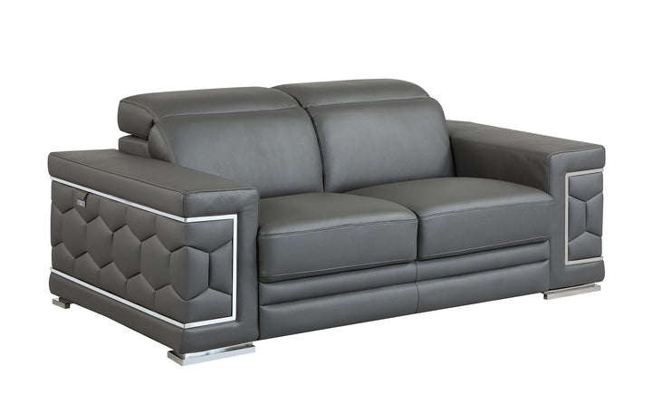 DivanItalia 692 Loveseat with Adjustable Headrest in Top-Grain Italian Leather - Dark Gray