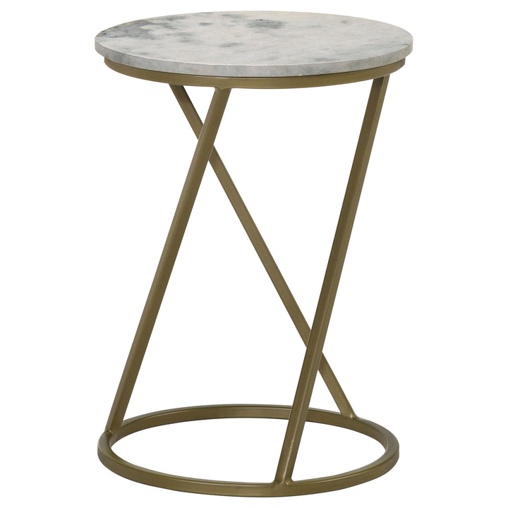 Coaster Furniture 959562 Malthe Round Marble Top Accent Side White and Antique Gold