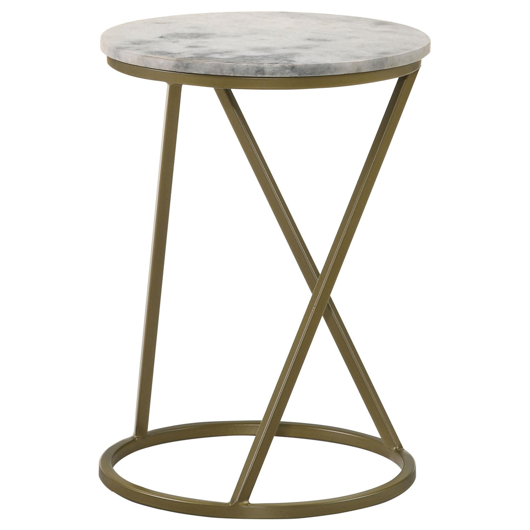 Coaster Furniture 959562 Malthe Round Marble Top Accent Side White and Antique Gold