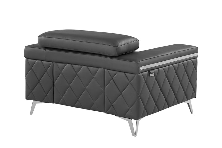 DivanItalia 1140 Chair with Adjustable Headrest in Top-Grain Italian Leather - Dark Gray