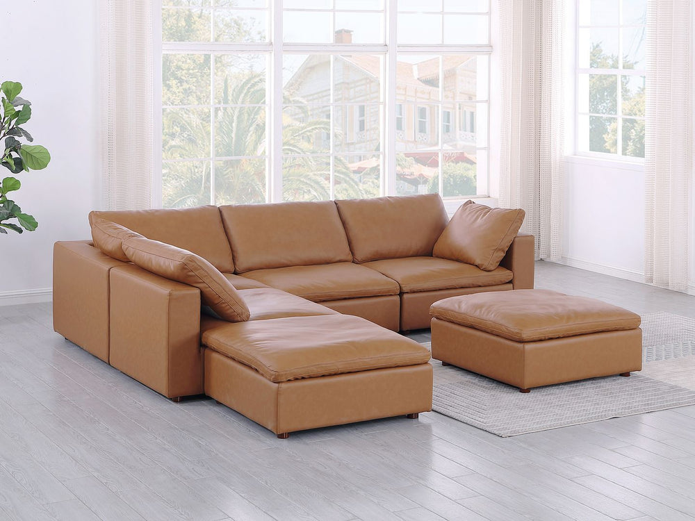 DivanItalia 1100 6-Piece Left Arm Facing 3-Seat Sectional – Top-Grain Italian Leather - Cognac