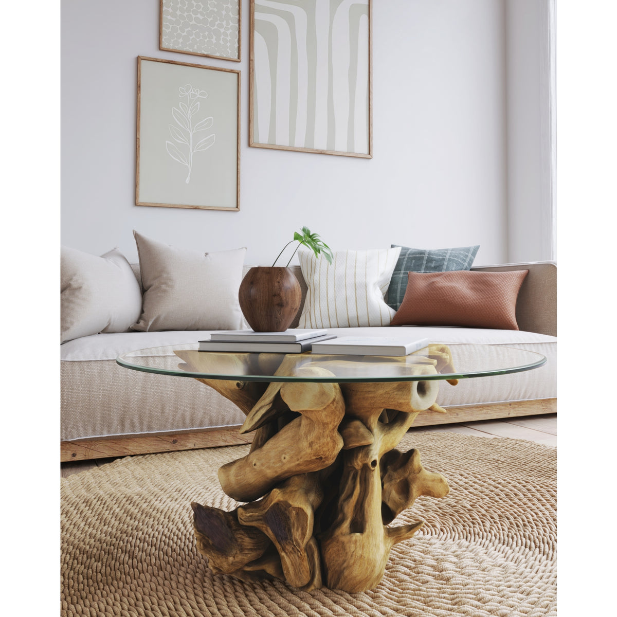 Rego Reclaimed Teak Coffee Table with Glass Top - Natural
