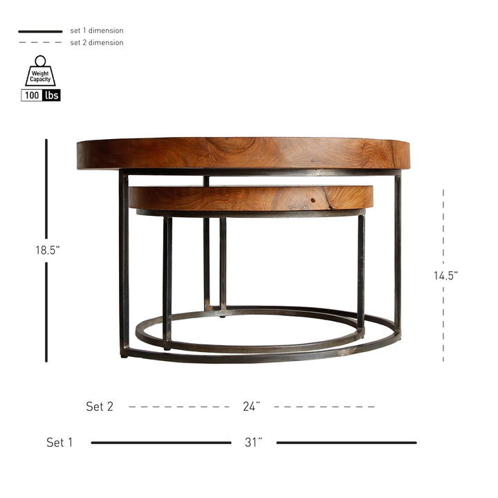 Otto Reclaimed Teak Coffee Table Set of 2 - Natural