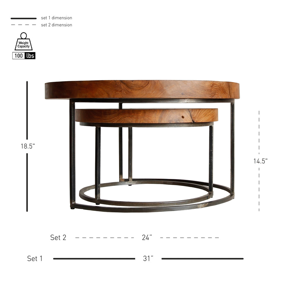 Otto Reclaimed Teak Coffee Table Set of 2 - Natural